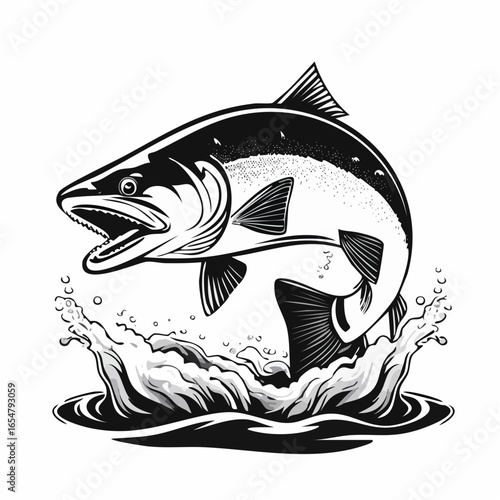 Fish in the water. Illustration of a salmon jumping out of the water vector image.