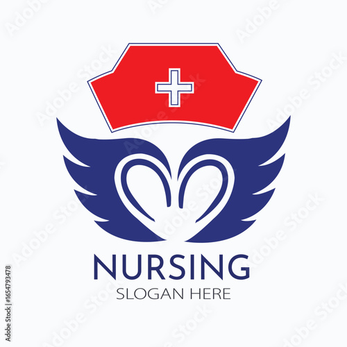 Nursing Logo Design with Medical Cross and Angel Wings for Healthcare and Hospital Branding