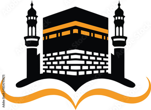 Minimalist kaaba logo design featuring islamic architecture and sacred symbolism