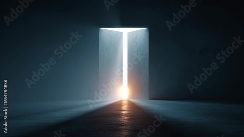 Bright Light Behind Open Door in Dark Room Symbolizing Hope and New Beginnings