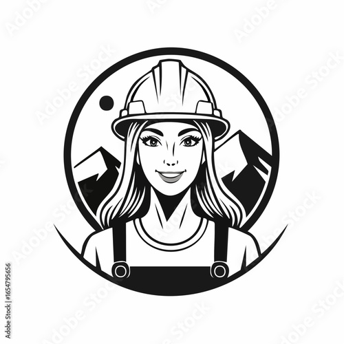 Oil Worker in the Mining Field, with Equipment and Energy Extraction logo design vector.