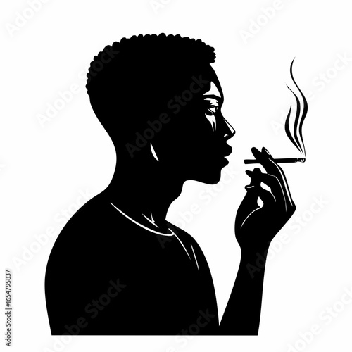 Silhouette of young man smoking image vector isolated on white background.