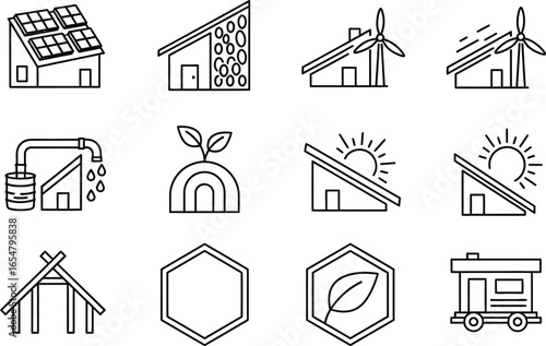 Modern eco-friendly energy and sustainable living concept icons collection