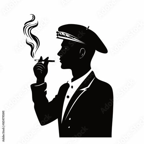 Silhouette of young man smoking image vector isolated on white background.