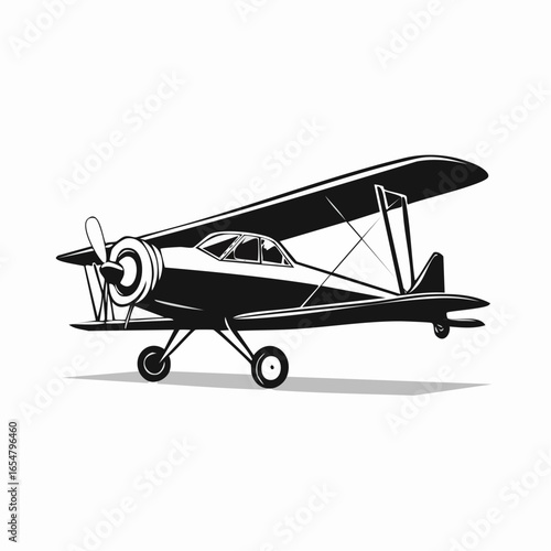 Vintage plane illustration vector. Black and white Illustration of Small Plane Flying  image.