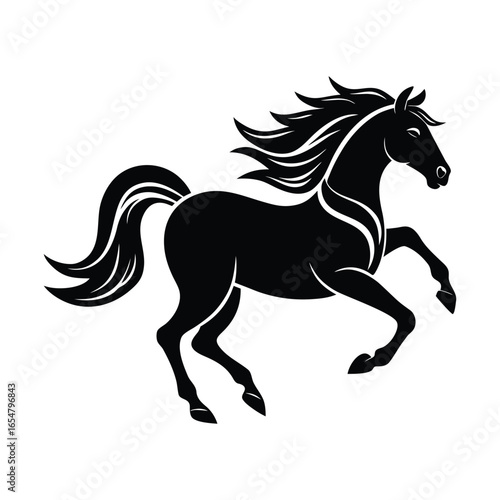 Elegant black horse silhouette galloping with flowing mane and tail