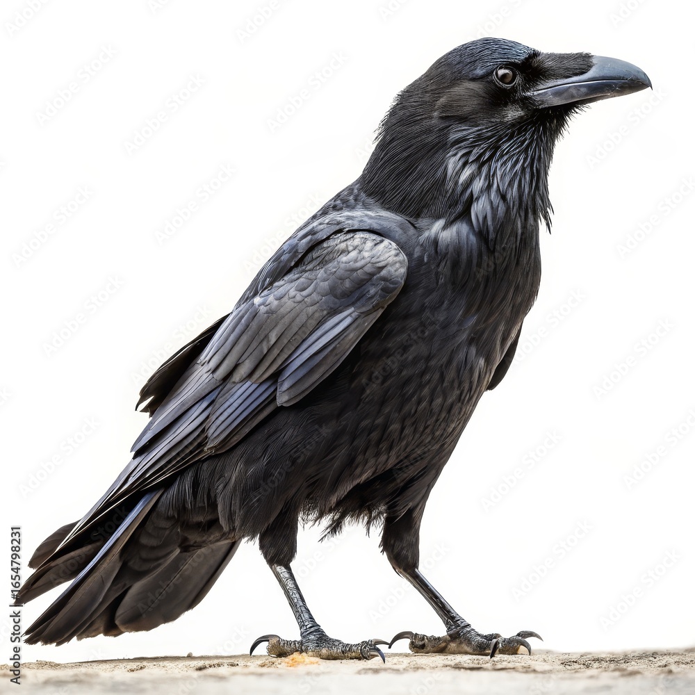 Fototapeta premium Elegant Raven Portrait on White, Bird Photography , Wildlife