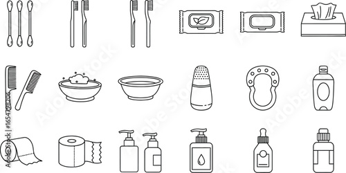 Essential personal care items for daily hygiene and well-being in a clean style