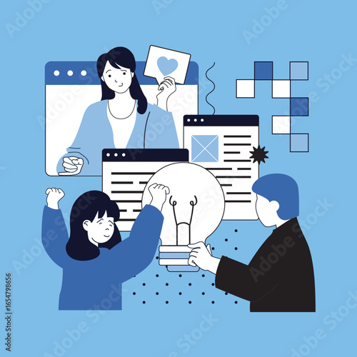 All good ideas concept for modern web design. People brainstorming and thinking, creating business innovations, making startup strategy, finding inspiration for solving challenge. Vector illustration.