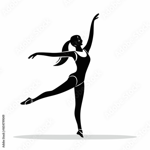 Black and white Energetic Young Gymnast Woman Dancing image vector isolated on white background.