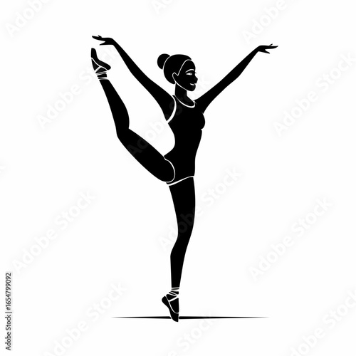 Black and white Energetic Young Gymnast Woman Dancing image vector isolated on white background.