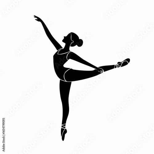 Black and white Energetic Young Gymnast Woman Dancing image vector isolated on white background.