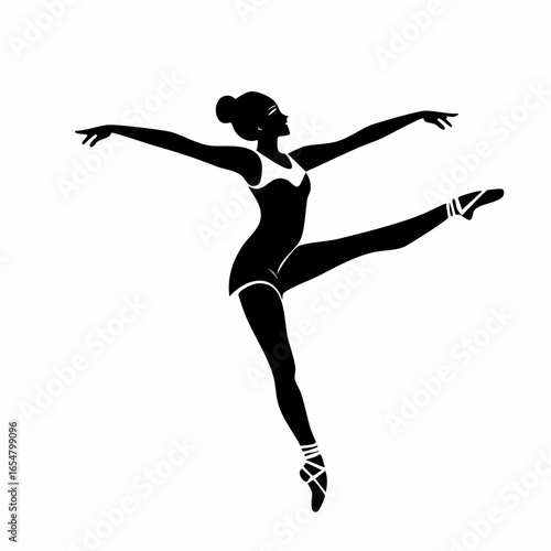 Black and white Energetic Young Gymnast Woman Dancing image vector isolated on white background.