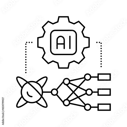 ai and computing merge quantum computer line icon vector illustration
