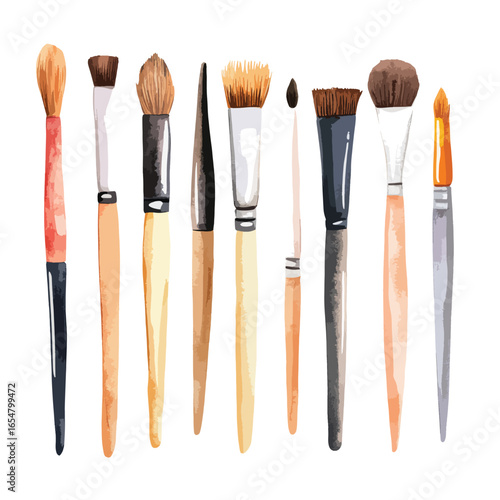 Watercolor Collection of Diverse Makeup Brushes