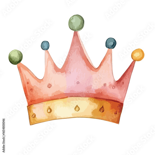 Watercolor Crown with Colorful Orbs and Golden Base Royalty Symbol