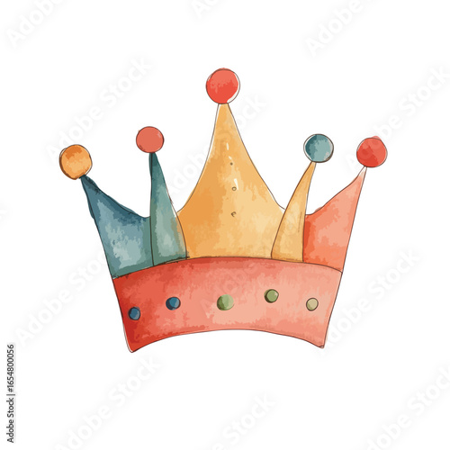 Watercolor Crown with Colorful Orbs and Textured Surface Illustration