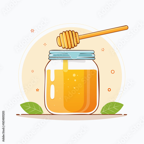 Honey Jar Illustration With Dipper