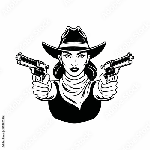 Cowboy Mascot Aiming Guns image vector. illustration of a cowboy with gun image.