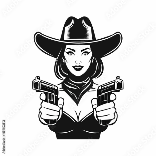 Cowboy Mascot Aiming Guns image vector. illustration of a cowboy with gun image.