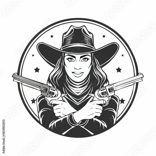 Cowboy Mascot Aiming Guns image vector. illustration of a cowboy with gun image.
