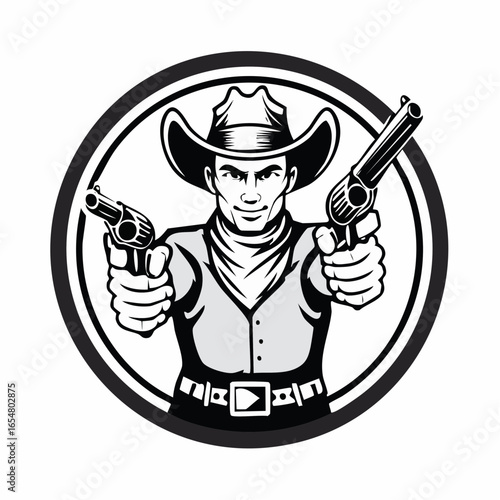 Cowboy Mascot Aiming Guns image vector. illustration of a cowboy with gun image.