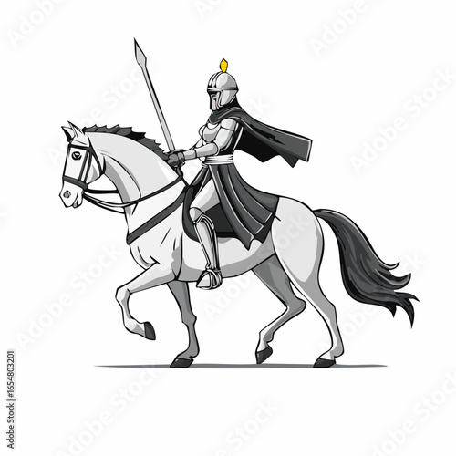 Medieval Warrior Woman Riding a Horse, Ready for Battle image vector on white background.