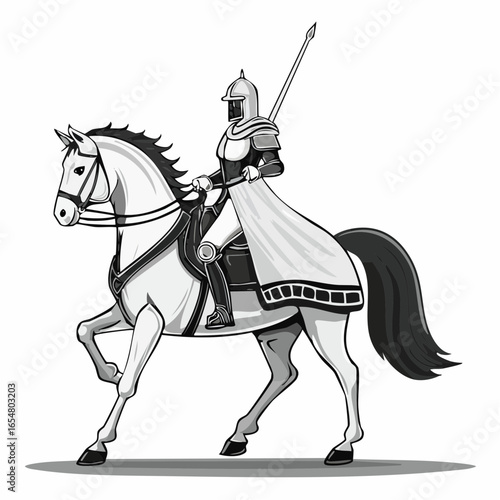Medieval Warrior Woman Riding a Horse, Ready for Battle image vector on white background.