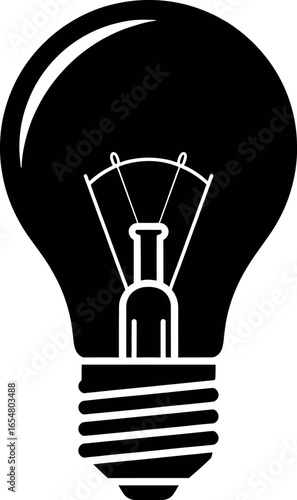 Vector art of black silhouette of an incandescent light bulb with filament transparent background