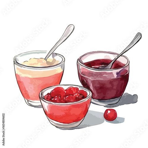 Watercolor Dessert Bowls with Berry and Custard