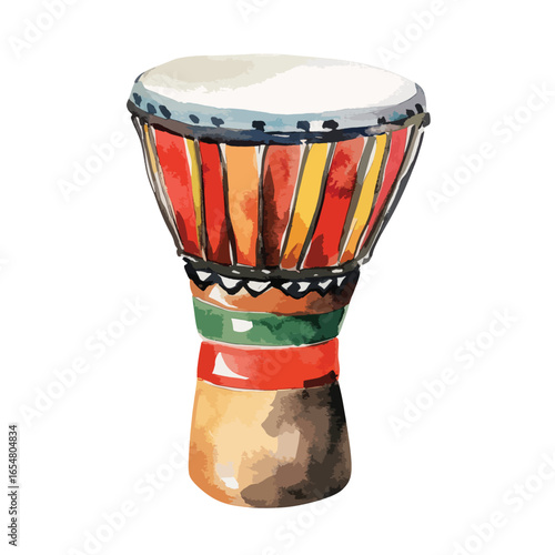 Watercolor Djembe Drum with Colorful Stripes and Unique Artistic Rendering