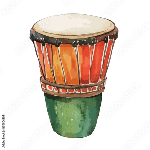 Watercolor Djembe Drum with Vibrant Colors and Unique Design