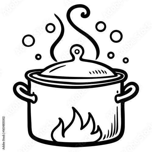 Steaming pot of delicious food cooking over a fire, perfect for culinary projects, restaurant menus, or food blogs, showcasing warmth, comfort, and home cooking, ideal for visual storytelling