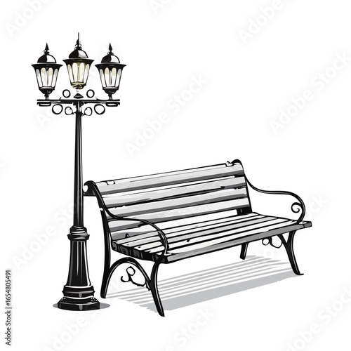 Park bench and lamp image vector. Park bench vector design illustration isolated on white background