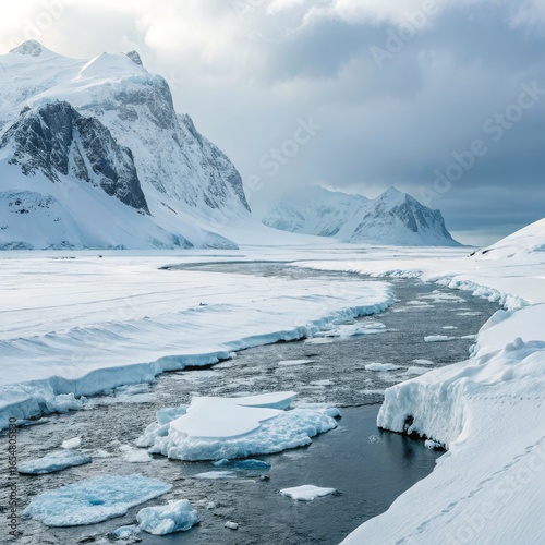 Snowy Mountain River, Icebe...