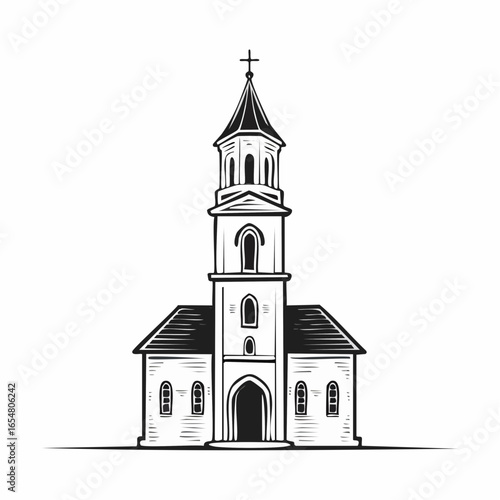 Church Tower Vector Art, Icons, and Graphics isolated on white background.