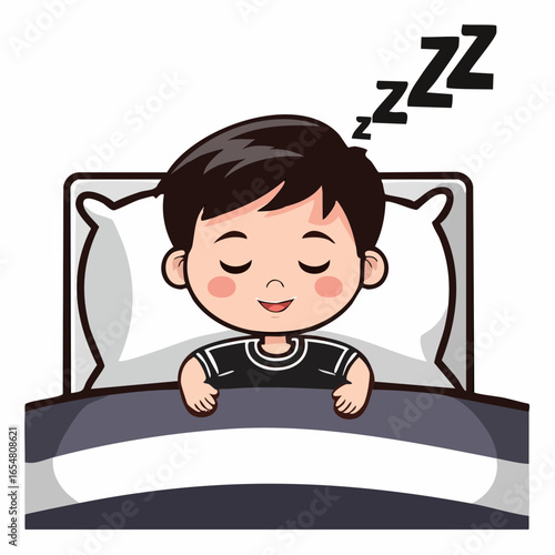 Kid Sleeping Vector image. Little kid sleep on bed room and feel comfortable image vector.