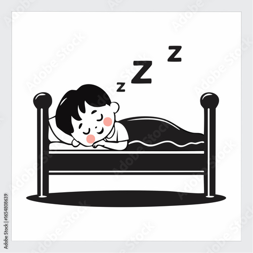 Kid Sleeping Vector image. Little kid sleep on bed room and feel comfortable image vector.