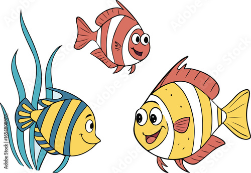 Abstract vector illustration of a vibrant fish designed with decorative fins and aquatic elements in a flat, colorful style.