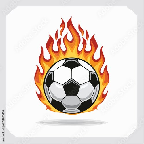 Soccer ball on fire flames Monochrome vector illustration om white background.