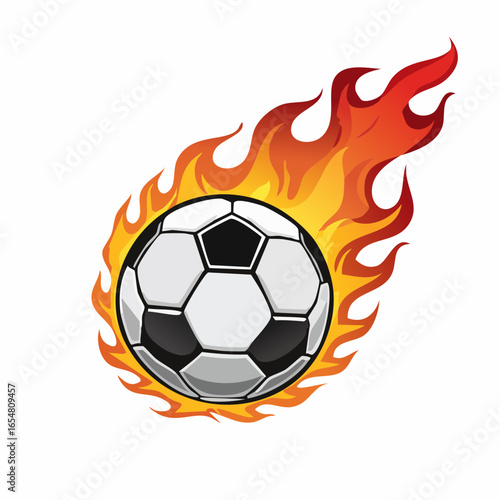 Soccer ball on fire flames Monochrome vector illustration om white background.