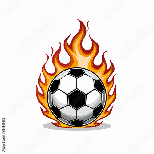 Soccer ball on fire flames Monochrome vector illustration om white background.