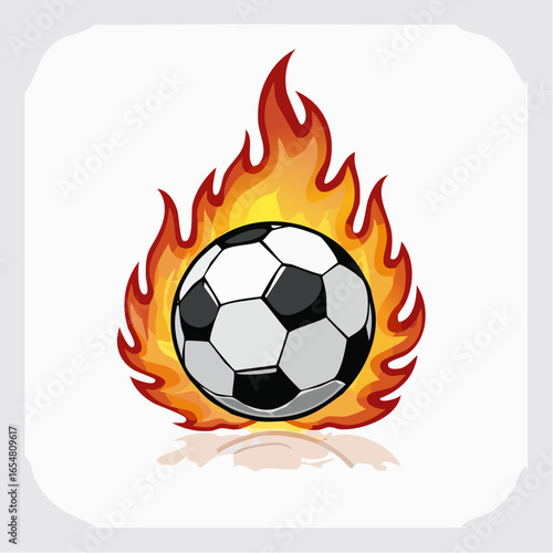 Soccer ball on fire flames Monochrome vector illustration om white background.