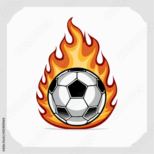 Soccer ball on fire flames Monochrome vector illustration om white background.