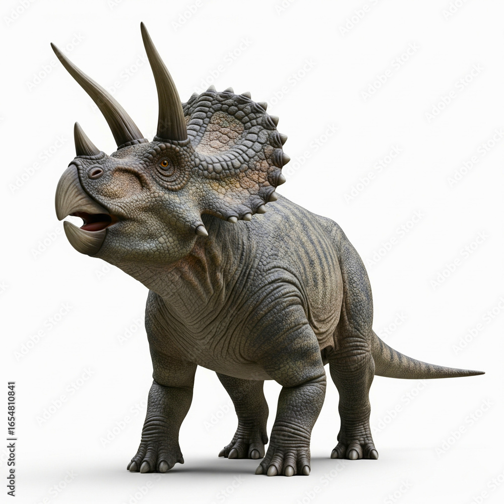 Fototapeta premium Triceratops is also one of the most famous dinosaurs in the world. It is nicknamed the three-horned dinosaur because of the three horns and skull-like appendages on its head.