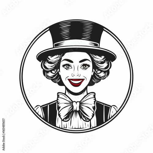Smiling Clown Hand Drawn Logo Design Stock Vector isolated on white Background.