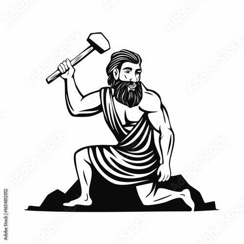 Cave prehistoric man with stone hammer image vector isolated on white background.