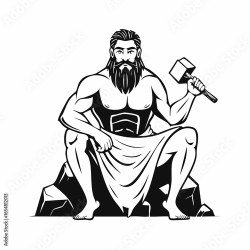 Cave prehistoric man with stone hammer image vector isolated on white background.