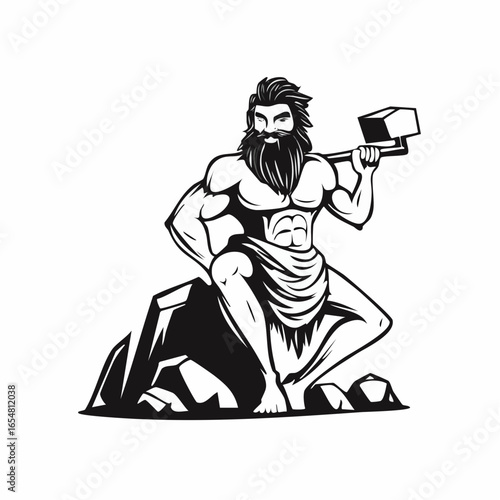 Cave prehistoric man with stone hammer image vector isolated on white background.