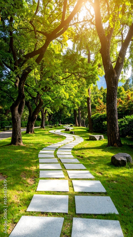 Obraz premium Winding path through lush park